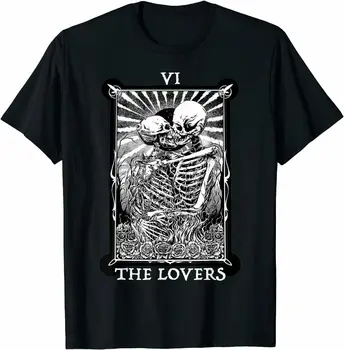 JHPKJThe Lovers Винтажные карты Таро, Оккультные скелеты, Сверхъестественная футболка, Короткие повседневные рубашки из 100% хлопка, Размер S-3XL
