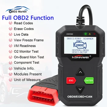 KONNWEI KW590 OBD2 Автомобильный Диагностический Инструмент Считыватель кода Автоматический Сканер Поддержка Мультибрендовых Автомобилей Полный Набор Инструментов для сканирования OBD 2 Функций