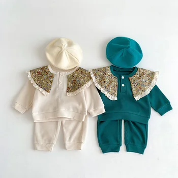 MILANCE / новинка осени 2023, комплект детской одежды для девочек, костюм с капюшоном и цветочным воротником для девочек, топы и брюки