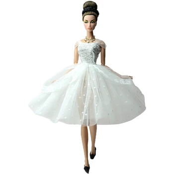 NK One Pcs Свадебное платье принцессы Благородная белая кружевная юбка для куклы Барби Модный дизайнерский наряд Подарок для куклы-девочки