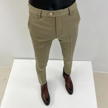 Pantalon Homme Весна /лето Новый костюм Брюки Мужские Корейские Узкие Деловые Официальные брюки Черные Бежевые Мужские Офисные Мужские брюки