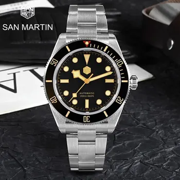 San Martin BB58 Роскошные мужские часы 40 мм Classic Retro Diver PT5000 Автоматические механические часы Сапфировые водонепроницаемые 200 м Светящиеся
