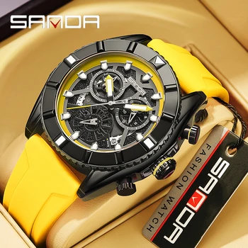SANDA Новые роскошные деловые модные кварцевые мужские часы на открытом воздухе, водонепроницаемые, для отдыха, спортивные, хронограф, светящиеся Relojes hombre
