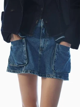 TRAF 2023 Новые Шикарные Джинсовые юбки для женщин, Весенняя Элегантная мини-юбка для Хай-Стрит Леди, Модная юбка, Женская одежда
