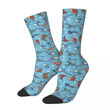 Акулы в светло-голубых носках Harajuku Супер Мягкие чулки Всесезонные носки Аксессуары для мужчин и женщин Подарок на День рождения