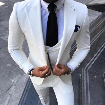 Белые Приталенные костюмы для выпускного вечера для мужчин с двубортным жилетом, Свадебный смокинг из 3 предметов, мужской модный пиджак и брюки 2021 года