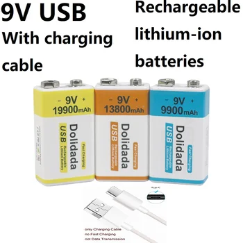 Бесплатная доставка литий-ионной аккумуляторной батареи USB 9 В типа C с зарядным кабелем, детектором дыма, игрушкой-массажером, пультом дистанционного управления