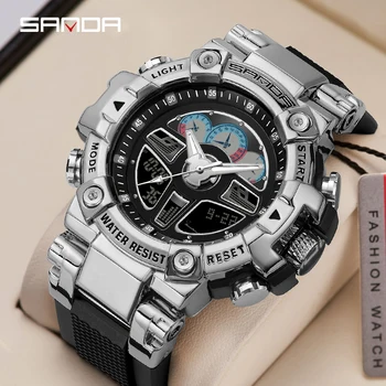 Бренд SANDA Мужские спортивные модные часы для фитнеса, аналоговые цифровые наручные часы с двойным дисплеем, мужские водонепроницаемые красочные военные часы
