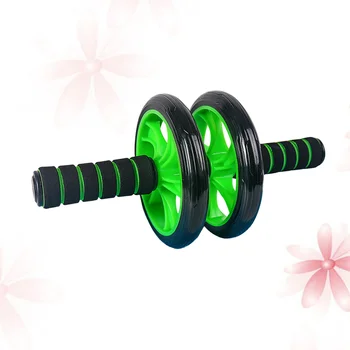 Валик для упражнений на 2 колеса, Нескользящая губчатая ручка, колеса, валик для тренировки пресса, тренажер с ковриком для йоги для фитнеса (зеленый)