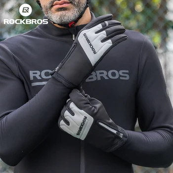 Велосипедные перчатки ROCKBROS Зимние Велосипедные перчатки с сенсорным экраном на весь палец Перчатки с подогревом MTB Шоссейный велосипед Горячие Велосипедные перчатки с длинным запястьем