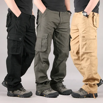 Весенние и осенние рабочие брюки для улицы, мужские длинные брюки, повседневные брюки в стиле милитари с большим прямым стволом, рабочие брюки с несколькими карманами
