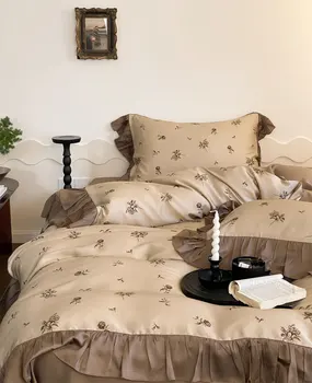 Винтажный комплект постельного белья с пасторальными цветами, полный комплект queen king элегантный ретро французский цветочный домашний текстиль плоская простыня наволочка пододеяльник