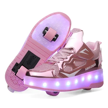 Высококачественная детская обувь для катания на коньках, модные светящиеся кроссовки со светодиодной подсветкой, детская обувь на двух колесах для мальчиков и девочек с USB-зарядкой