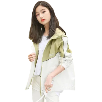Горячая распродажа Корейских детских ветровок на молнии с капюшоном для улицы, пальто для девочек и мальчиков, модная подростковая спортивная одежда Tide All Match