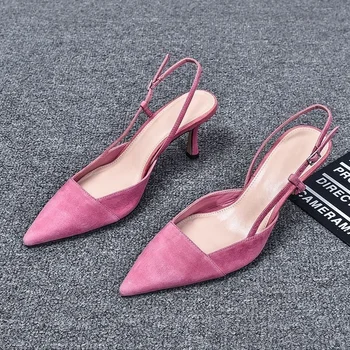Дамы 2022 Новая мода Черные модные босоножки на высоком каблуке Тонкие туфли на высоком каблуке с острым носком Розовые темпераментные туфли на шпильке