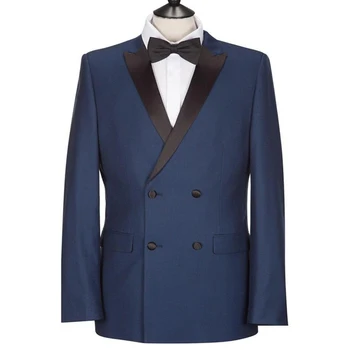 Двубортные мужские костюмы оверсайз, 2 предмета, изготовленный на заказ темно-синий Свадебный смокинг с остроконечным отворотом, мужская модная одежда, куртка, брюки