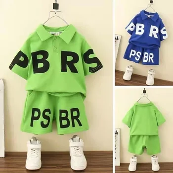 Детская одежда Young Master 2022, Новый летний комплект из двух предметов для красивого мальчика с коротким рукавом, милый Корейский наряд, зеленый, синий, повседневный
