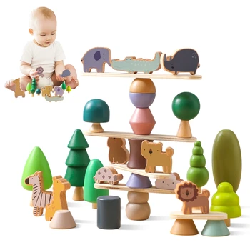 Детские Деревянные Игрушки Монтессори С животными, Набор игрушек для укладки дерева, Набор игрушек для раннего развития новорожденных, Игрушки-головоломки для детей в подарок