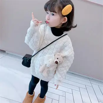 Детский свитер, осенний пуловер для девочек, повседневный топ с длинными рукавами и карманом 