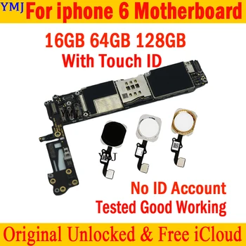 Для iphone 6 Материнская плата С Touch ID / Без Touch ID для iphone 6 Материнская плата 16 ГБ 64 ГБ 128 ГБ Без логической платы учетной записи ID