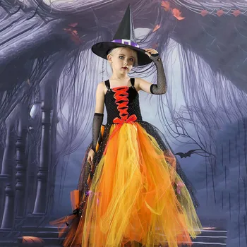 Для малышей и девочек, ролевые игры в Тыкву на Хэллоуин, необычный праздничный костюм, Сетчатое платье из тюля, платье с жакетом