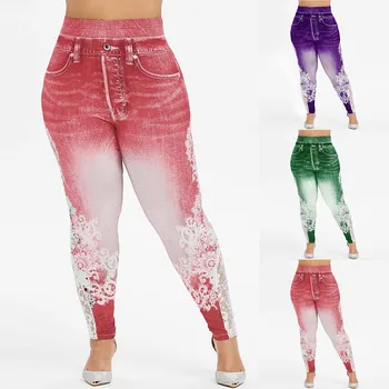 Европейская и американская цифровая печать большого размера спортивные леггинсы из джинсовой ткани с имитацией йоги, брюки для беременных, 3x Удобные брюки для женщин