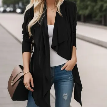 Женская однотонная ветровка с длинным рукавом средней длины, универсальный кардиган, блузки на пуговицах, Пуловеры, мешковатые рубашки на пуговицах.