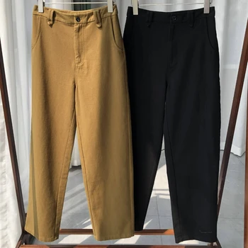 Женская повседневная рабочая одежда в стиле ретро, Саржевые Органические брюки с прямыми штанинами, Новинка осени 2023 года