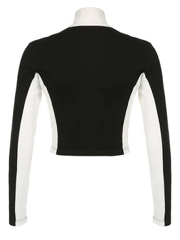 Женская футболка Scriardv в стиле гранж с буквенным рисунком, длинный рукав, воротник-молния на четверть, облегающие эстетичные рубашки Y2k с изображением пупка