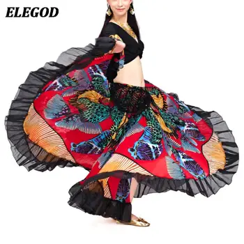 Женская юбка для танца живота, тренировочный костюм для взрослых с длинной юбкой 720 градусов, женский костюм для цыганского испанского фламенко и восточных танцев