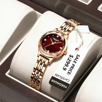 Женские часы Sdotter с бриллиантами, водонепроницаемые, светящиеся, женские часы со стальным ремешком, модные полые часы, Роскошные кварцевые наручные часы из розового золота
