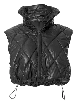 Женский зимний укороченный пуховик с воротником-стойкой, легкая теплая куртка без рукавов, верхняя одежда, жилет с подкладкой