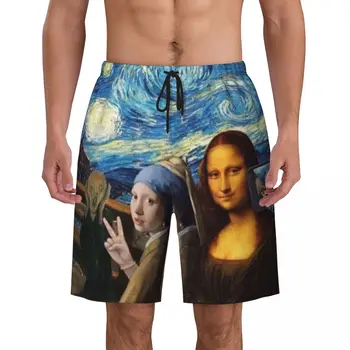 Звездная ночь от Моны Лизы и Винсента Ван Гога, пляжные шорты, трусы, Художественная роспись, Быстросохнущие плавки.