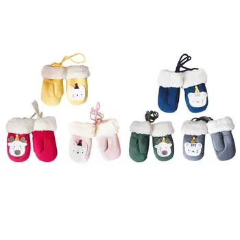 Зимние вязаные перчатки для новорожденных Унисекс с милым мультяшным мишкой и варежками на шее N84E