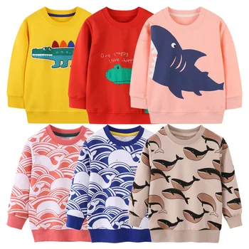 Зимняя одежда 2023 года, хлопковые толстовки для мальчиков, толстовки с изображением мультяшной акулы Кита, толстовки для девочек, Детская одежда, спортивные топы с длинными рукавами для детей