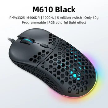 Игровая мышь M6 RGB PMW3389 Компьютерная Мышь игровая 16000 точек на дюйм Программируемый Регулируемый ПК с полым дизайном 60 г светодиодной подсветки