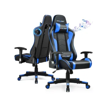 Игровое кресло GTRACING Офисное кресло из искусственной кожи с динамиками Bluetooth для дома, синий