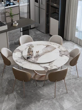 Итальянский круглый обеденный стол, легкая роскошь, современный и простой обеденный стол и стул высокого класса в сочетании с поворотным обеденным столом