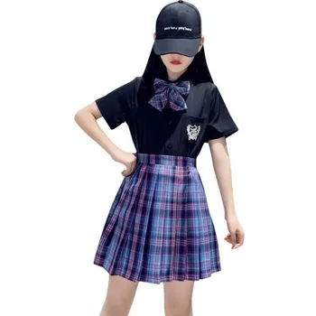 Классический комплект одежды JK для девочек, летний топ и юбка принцессы с короткими рукавами и галстуком, костюмы из 3 предметов, школьная форма, одежда