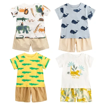 Комплект детской одежды из 2 предметов, детские повседневные футболки и шорты, костюмы для мальчиков и девочек, летние детские шорты, повседневная одежда