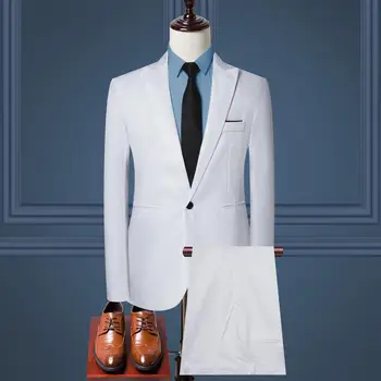 Комплект костюма для официальных мероприятий Стильный мужской комплект деловой рабочей одежды, облегающие брюки средней посадки однотонных цветов для офисных официальных мероприятий