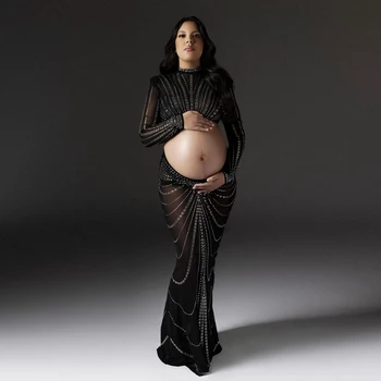 Комплект платья для фотосессии беременных с кристаллами горячей фиксации, комплект одежды для фотосессии беременных со стразами, комплект одежды для фотосессии беременных