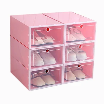 Коробка для обуви ярких цветов из 6 предметов, Прозрачная пластиковая коробка для хранения обуви, Обувной шкаф, ящик для хранения, Прямоугольник Розовый