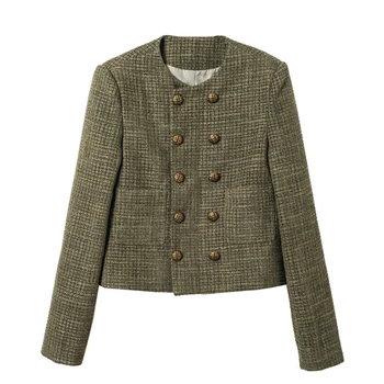 Короткое пальто из грубого твида с легким ароматным ветром в стиле ретро Женская весна и осень 2023 Новые французские короткие куртки для женщин
