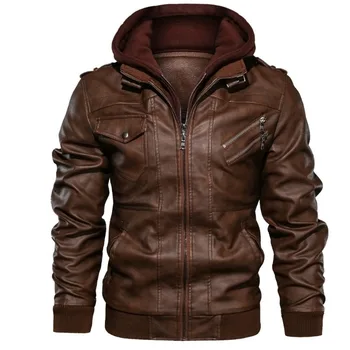Косая мотоциклетная кожаная куртка на молнии, мужские брендовые военные куртки из искусственной кожи с капюшоном, осеннее пальто американских размеров