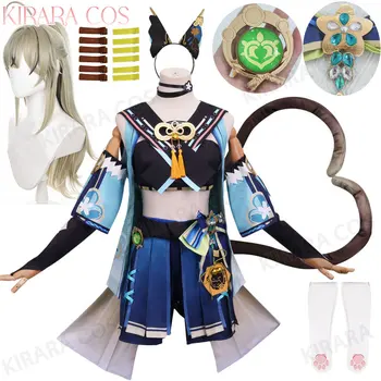 Костюм для косплея Genshin Kirara с ушками-хвостиками, полный комплект для косплея Genshin Impact для милых вечерних нарядов для девочек-кошек