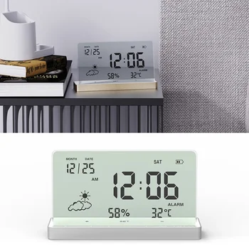 Креативные прозрачные цифровые часы с прозрачным дисплеем температуры / влажности / даты на большом экране, электронный будильник, настольные часы