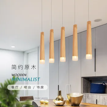 Креативный светодиодный подвесной светильник из массива дерева Простой современный дизайнерский Барный Светодиодный подвесной светильник для кухни из дерева для гостиной