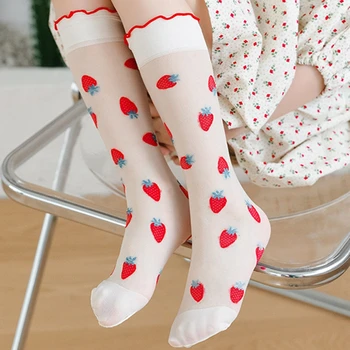Летние Милые прозрачные носки с клубникой для девочек, детские гольфы принцессы для малышей, Женские носки в японском стиле