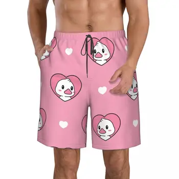 Летние мужские шорты с 3D-принтом Pink Love Duckling, пляжные домашние шорты в гавайском стиле на шнурке для отдыха